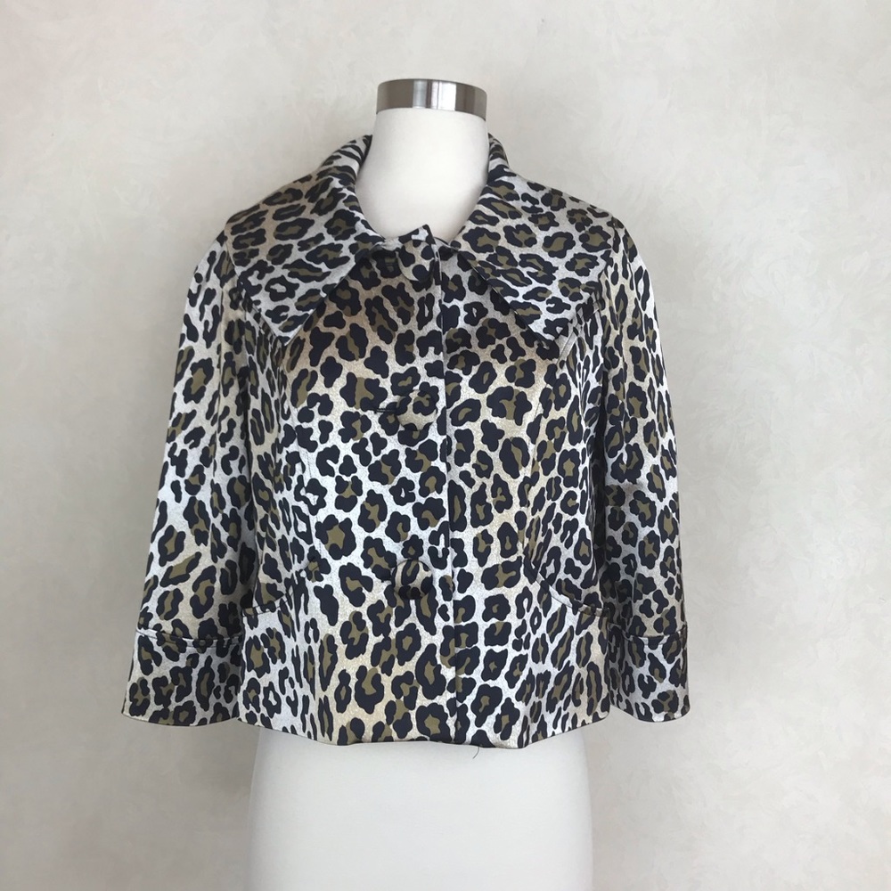 Cache Vintage Leopard Print Mob Wife Cropped Blazer Size 6